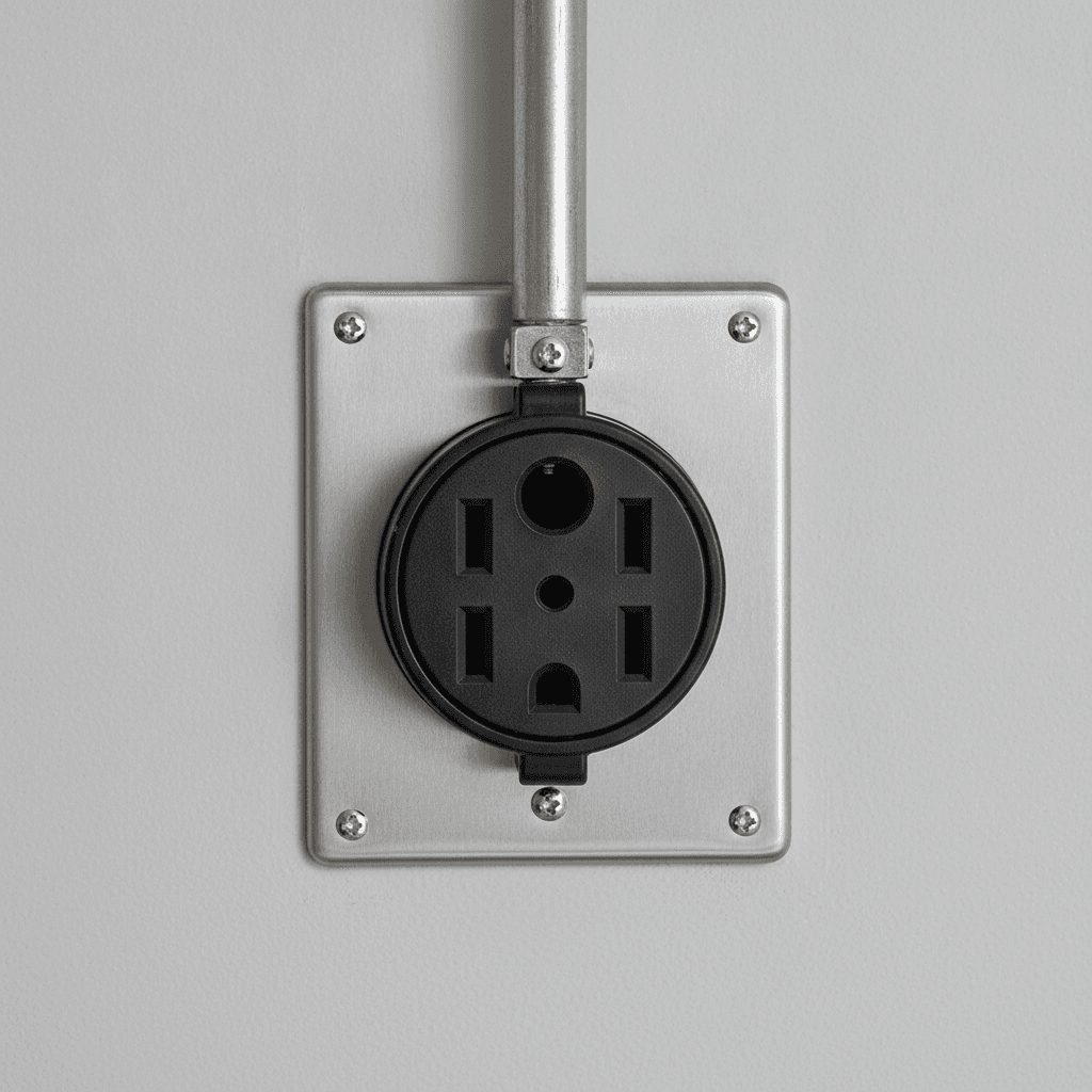 NEMA 14-50 240-volt EV charging outlet installed in a Southern California garage