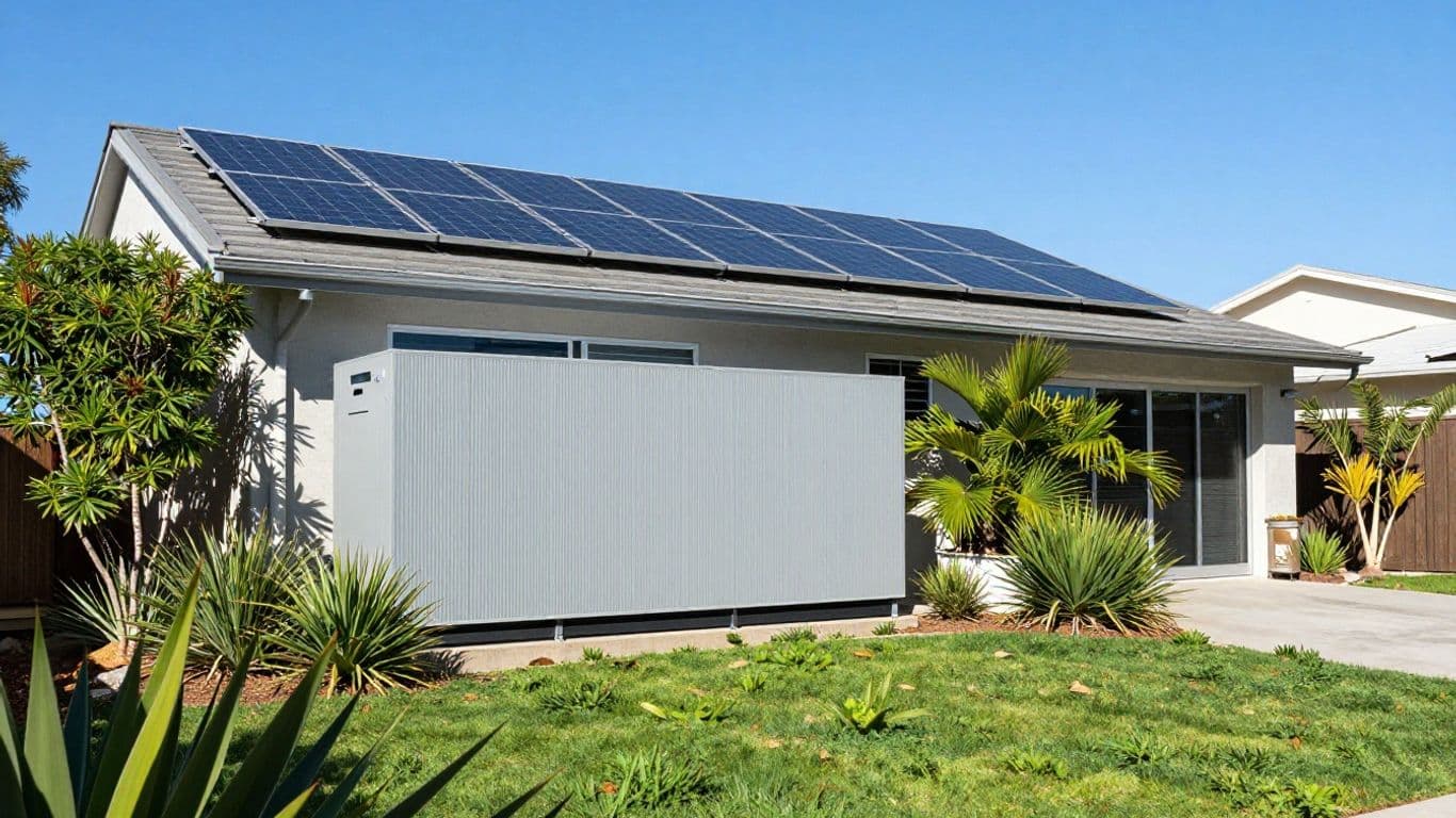 Southern California home with solar panels and battery.