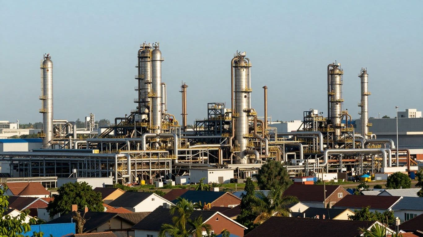 Large industrial hydrogen plant next to a residential neighborhood.