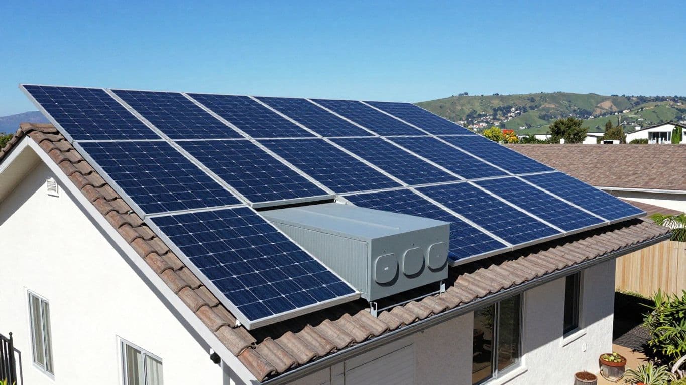 California home with solar panels and battery storage.
